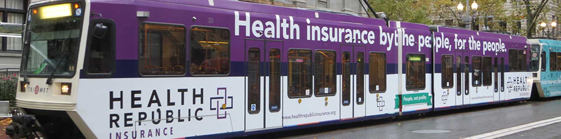 A full shot of the the Health Republic MAX train wrap.