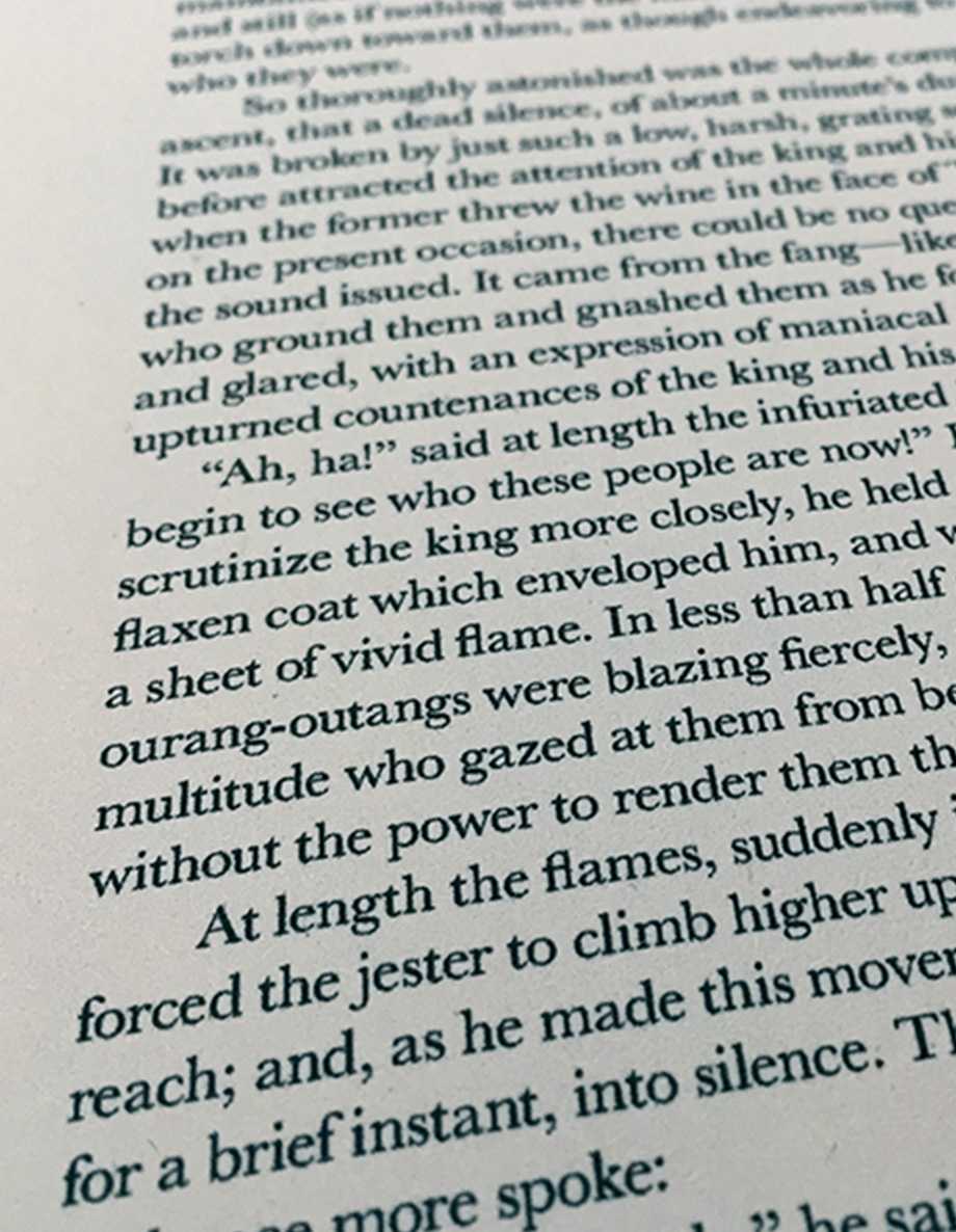 A close up of the body text layout in the Edgar Allan Poe short story collection.