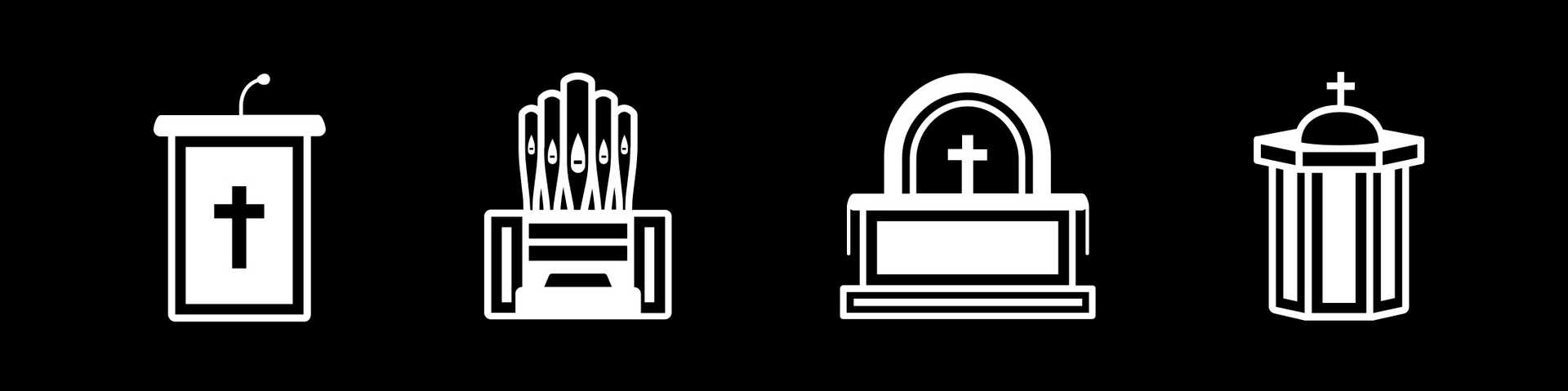 A picture of the icon set with white outlines on a black background.