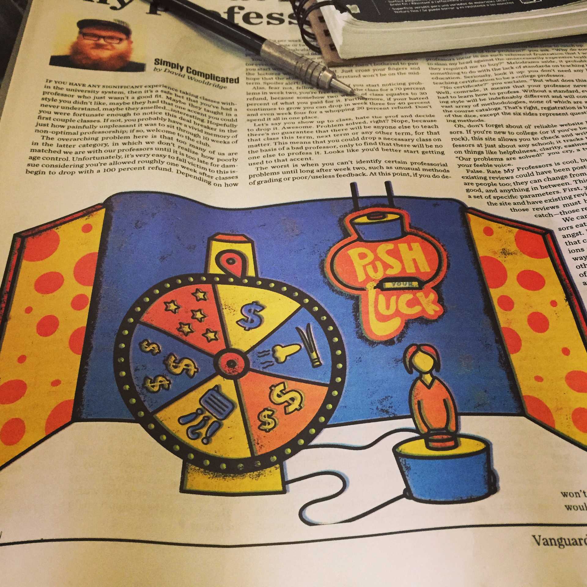 A picture of the printed “But what if my professor sucks?” Editorial Illustration in the Portland State University Vanguard.