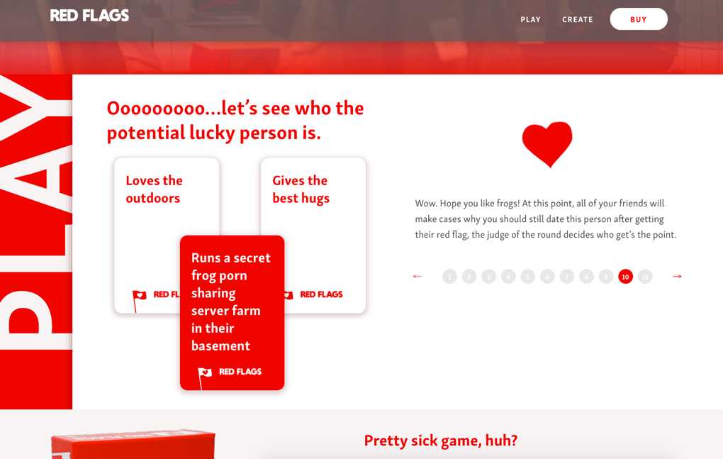 A gif of the red flags interactive game.